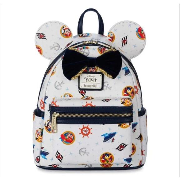 Disney Wish Cruise Line Inaugural Sailing Mini Loungefly Backpack AOP - Picture 1 of 2